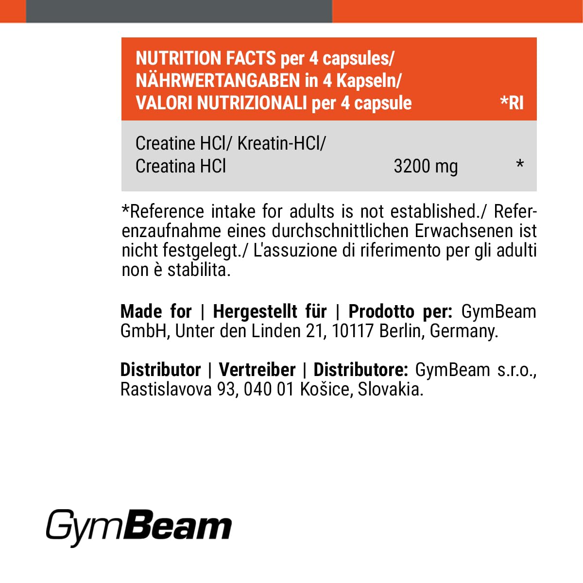 GymBeam Creatina Capsule HCL, Creatina Cloridrato, Eccellente Praticitá, Aumenta Le Prestazioni Fisiche, Adatta per Atleti di Forza e Resistenza, Migliora Prestazioni Sportive, Formato in Capsula