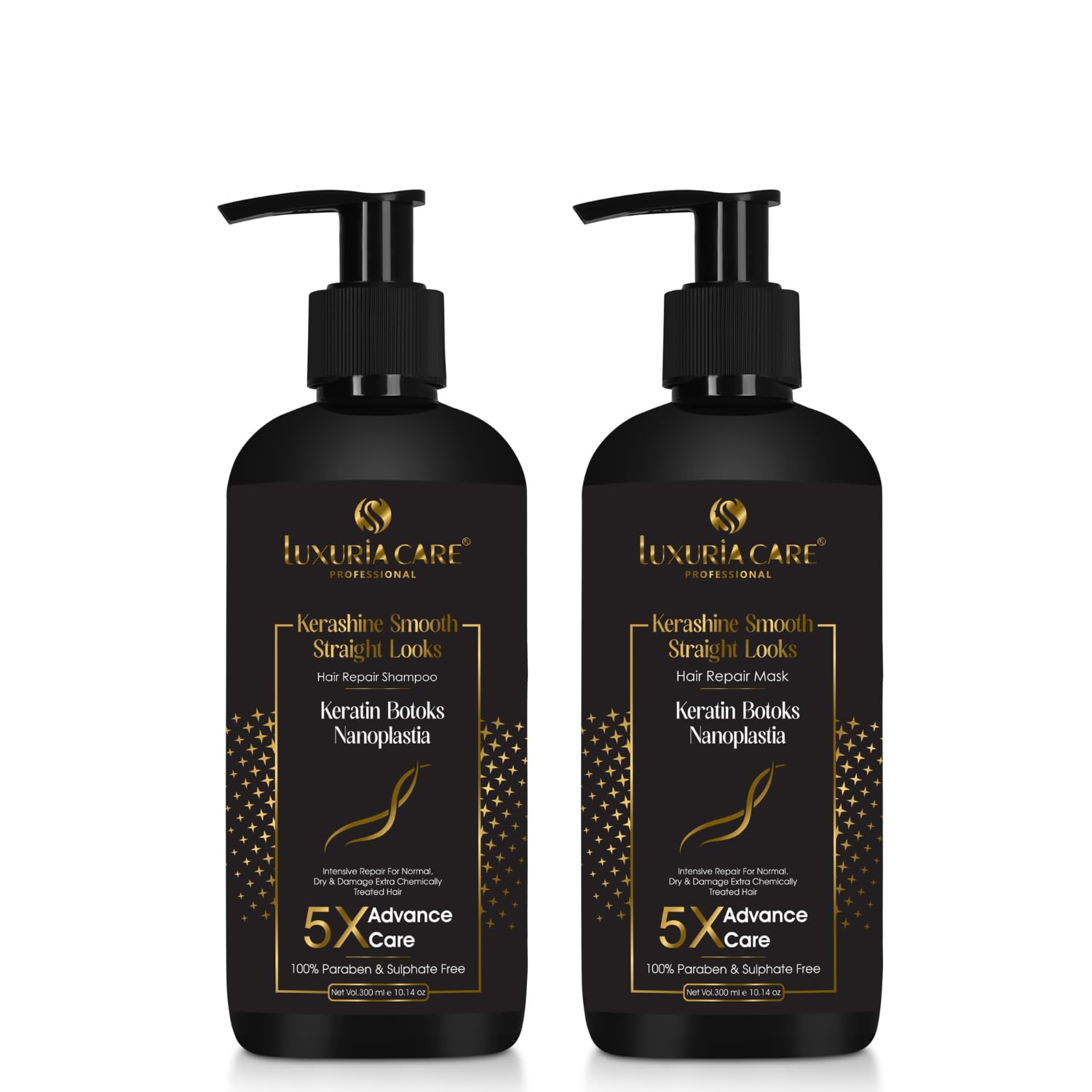 Luxuria care Kerashine keratin shampoo and conditioner combo for women and Men, Sulfate free shampoo and conditioner for smooth Straight Looks (300ml)