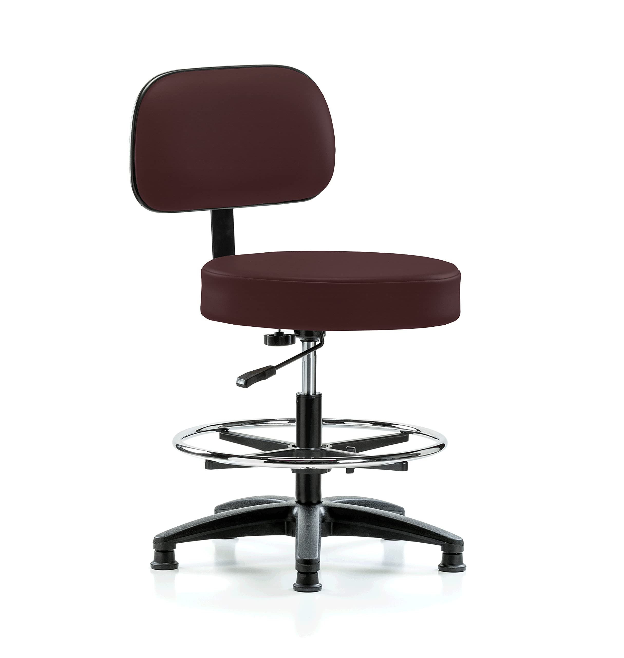 Perch Basic Exam Stool with Foot Ring, Glides, 21-28.5", Burgundy Fabric