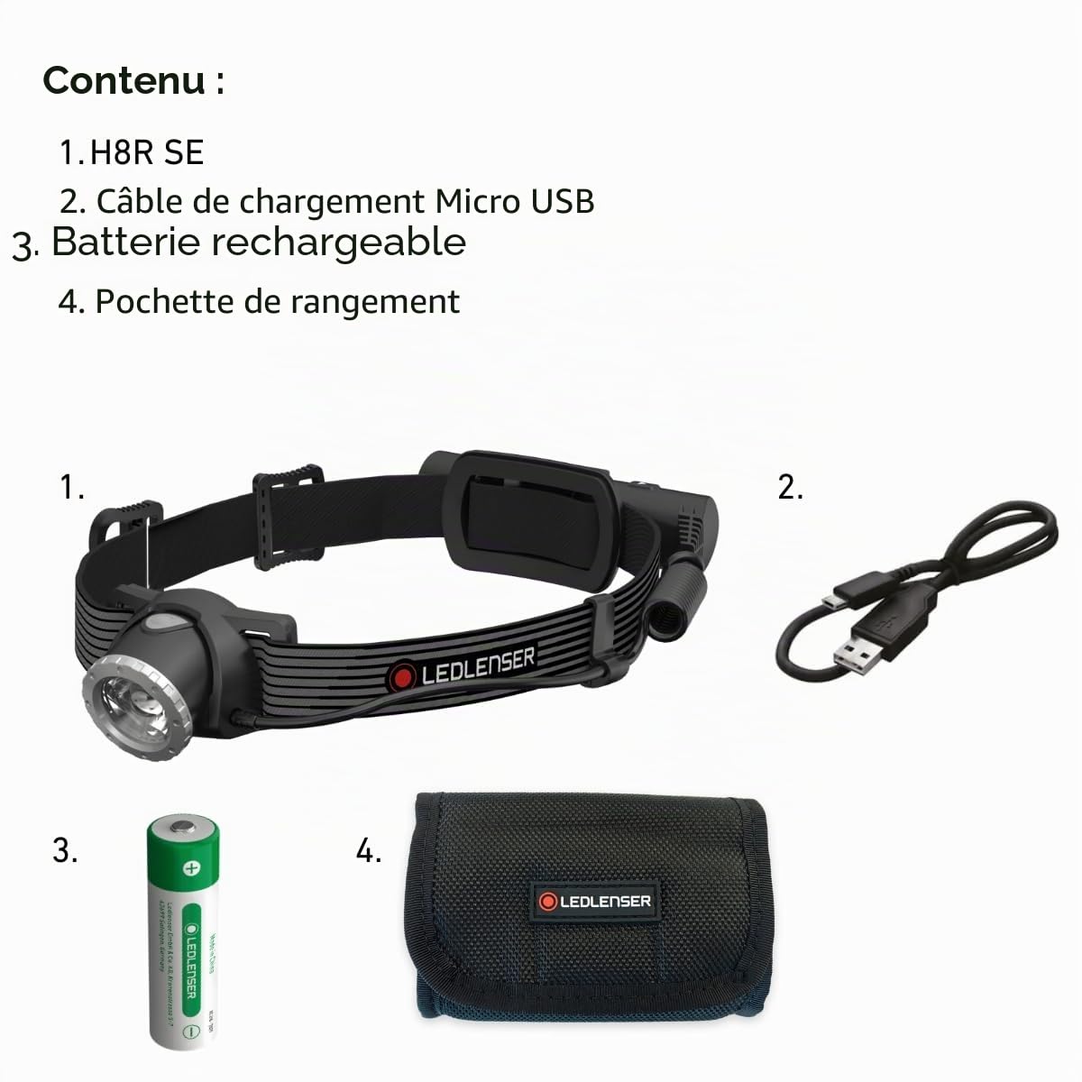Ledlenser H8R SE Lampe frontale rechargeable LED, 700lm, 130m portée, IP54 | Mise au point réglable, jusqu'à 70 h d'autonomie, feu arrière rouge, 158 g, pochette incluse, idéale pour l'outdoor