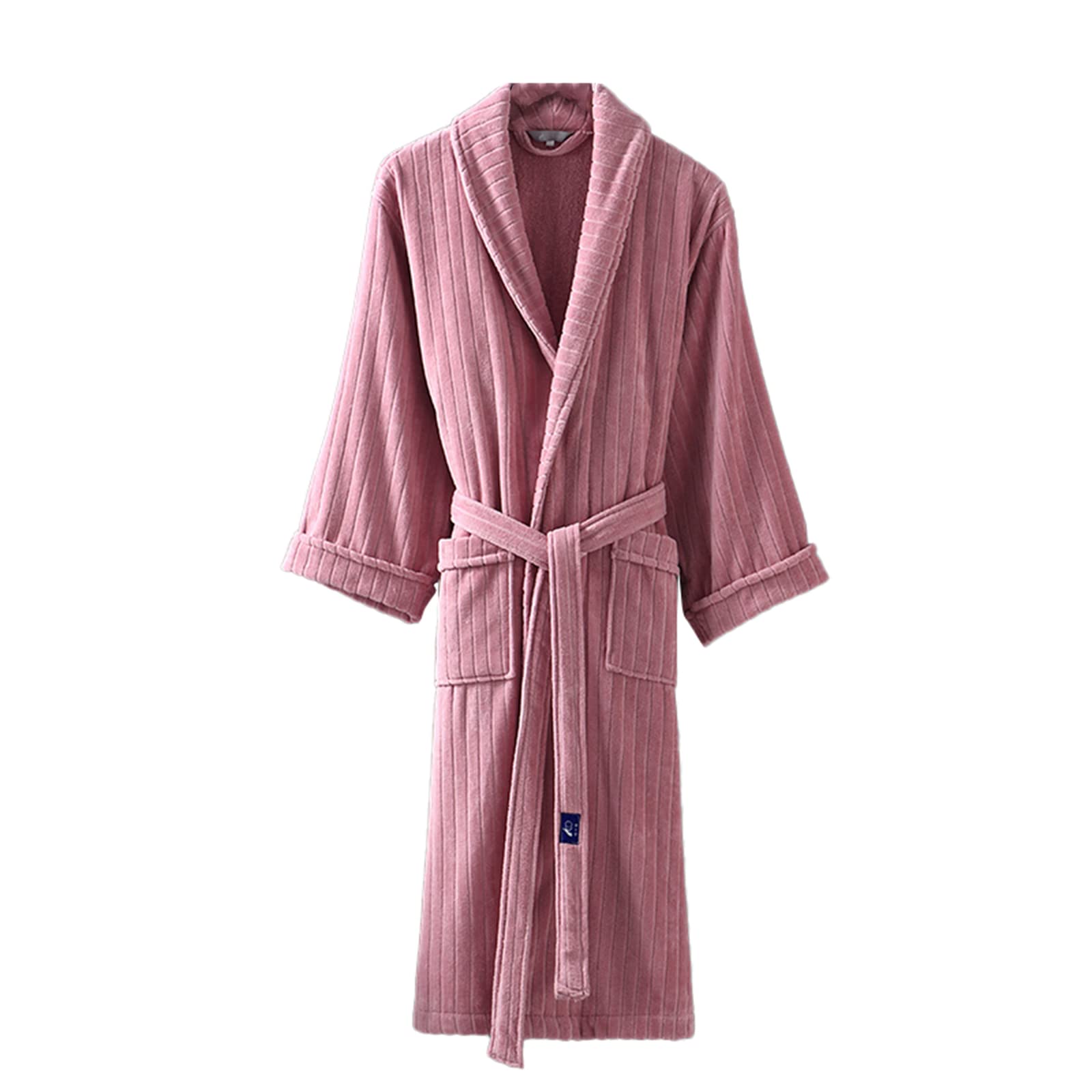 TIANQIHAO Men'S Cotton Bathrobe Unisex Adult Robe, Nightgown Sleepwear With Pockets Belt,Pink-Large
