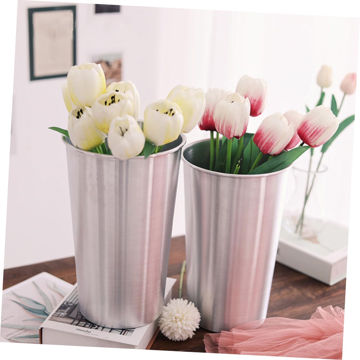 Amazon.co.jp: MUSISALY シルバーアルミニウム製フラワーバケツ 切り花 