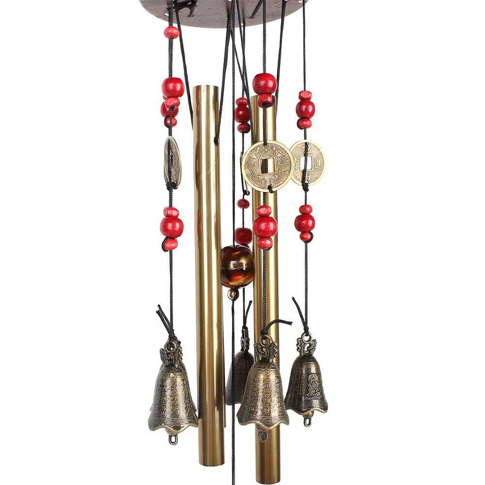 YeBon Carillon à Vent Chinois Traditionnel - 10 Tubes Bronze - 85 Cm - Déco Jardin Extérieur - Son Mélodieux