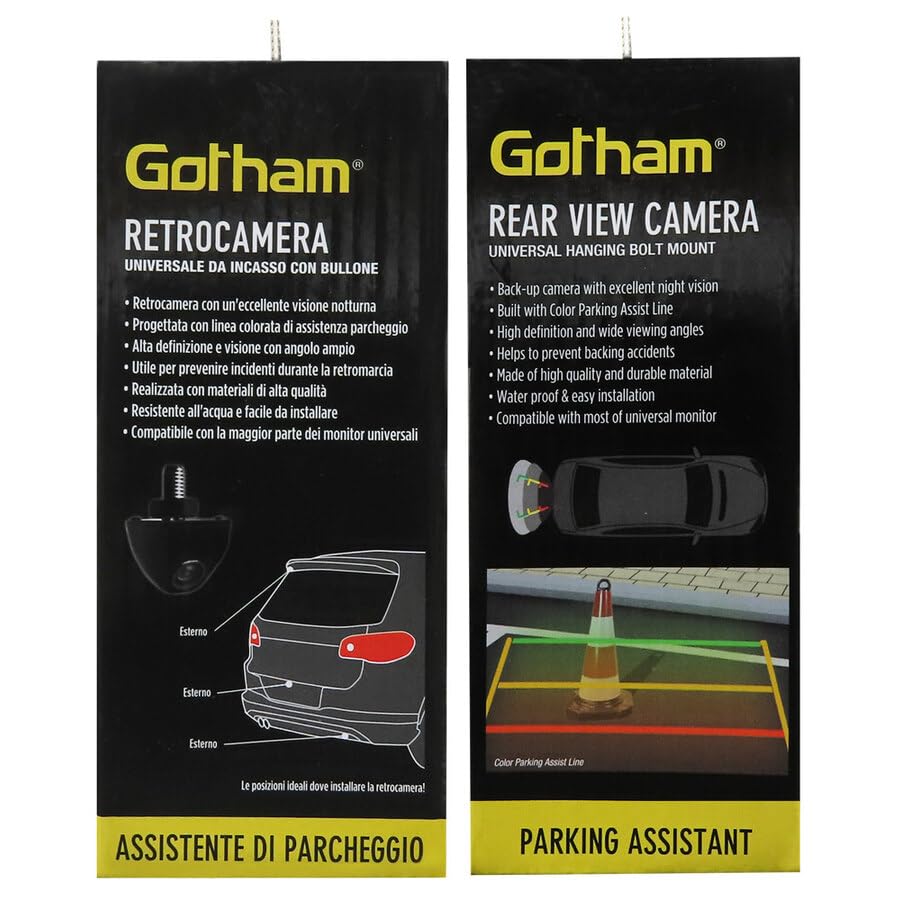 Gotham Retro camera universale Auto | Visione Notturna | LED Infrarossi | Impermeabile | Assistenza al Parcheggio | 170° | CMOS | 720x576