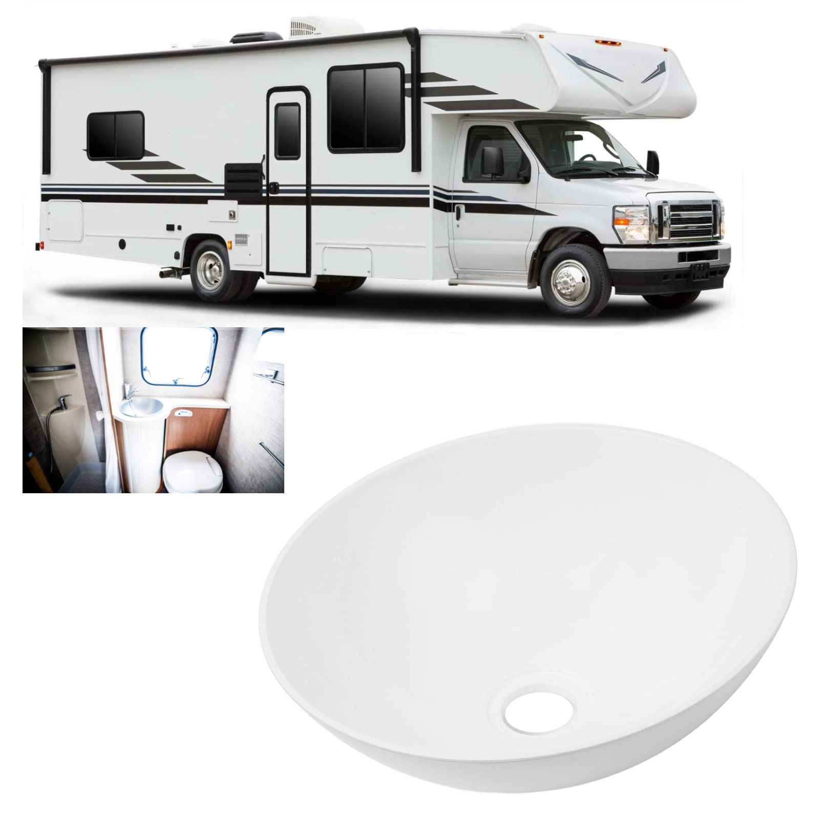 Lavabo de Recipiente Redondo, KIMISS 327.6x129.1mm Lavabo de Baño Lavabo Moderno de Acrílico Lavabo de Lavabo para Caravanas Campistas Yates Baño