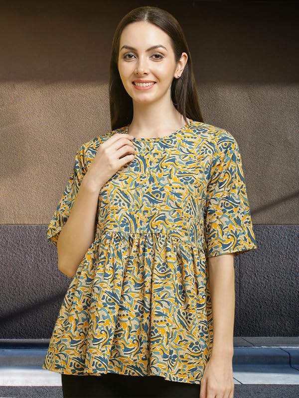 Image of Pinkimint Crape Combo Top for Women ll Stylish Casual Flared Fancy Sleeve Printed Regular Fit Top (Pack of 3)