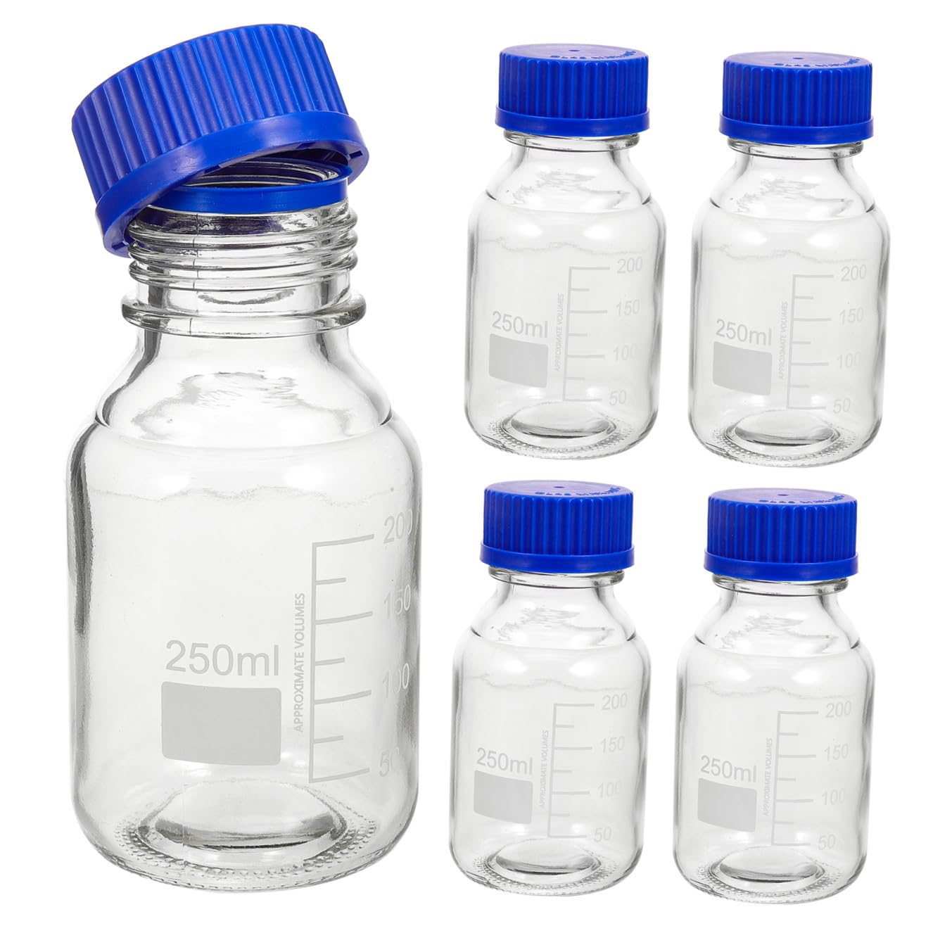 4 Stück 250ml Glasflaschen mit Blauem Schraubverschluss Bruchsichere Reagenzflaschen aus Glas Geeignet für Labor und Unterrichtsanwendungen