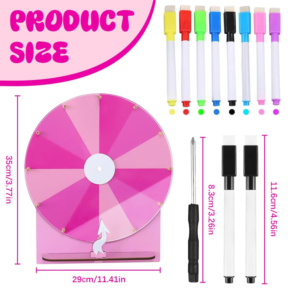 Ruleta de la Suerte, 29cm Ruleta Giratoria, 12 Ranuras Rueda de Premio, Rueda de la Fortuna para Girar, Ruleta Giratoria con 2 Goma de Borrar y 10 Rotulador para Carnaval, Feria Comercia