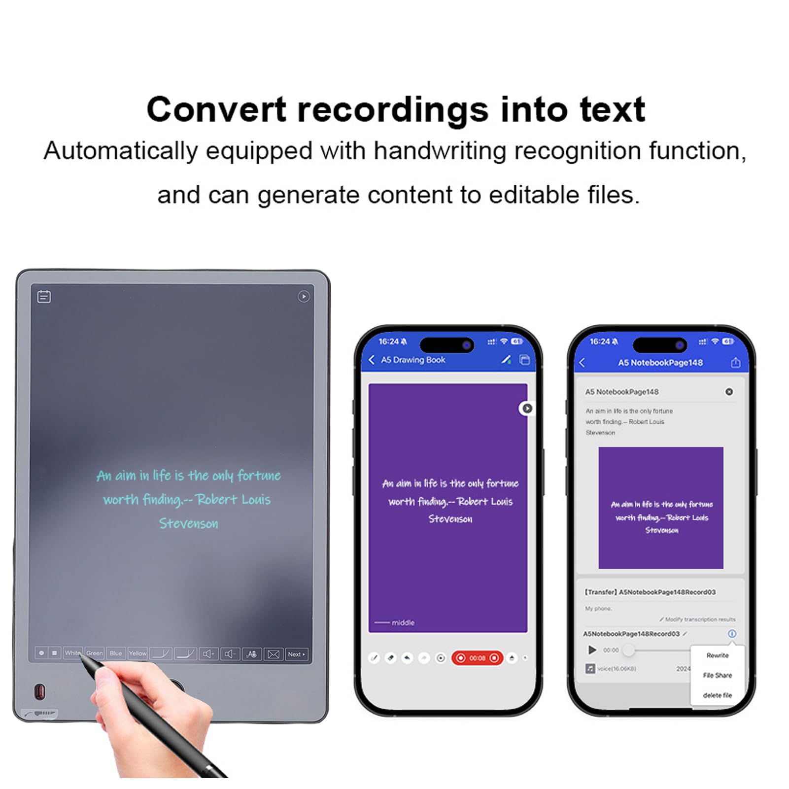 Dpofirs Carnet Numérique avec Stylo Intelligent, Synchronisation en Temps Réel, Bloc-Notes Électronique