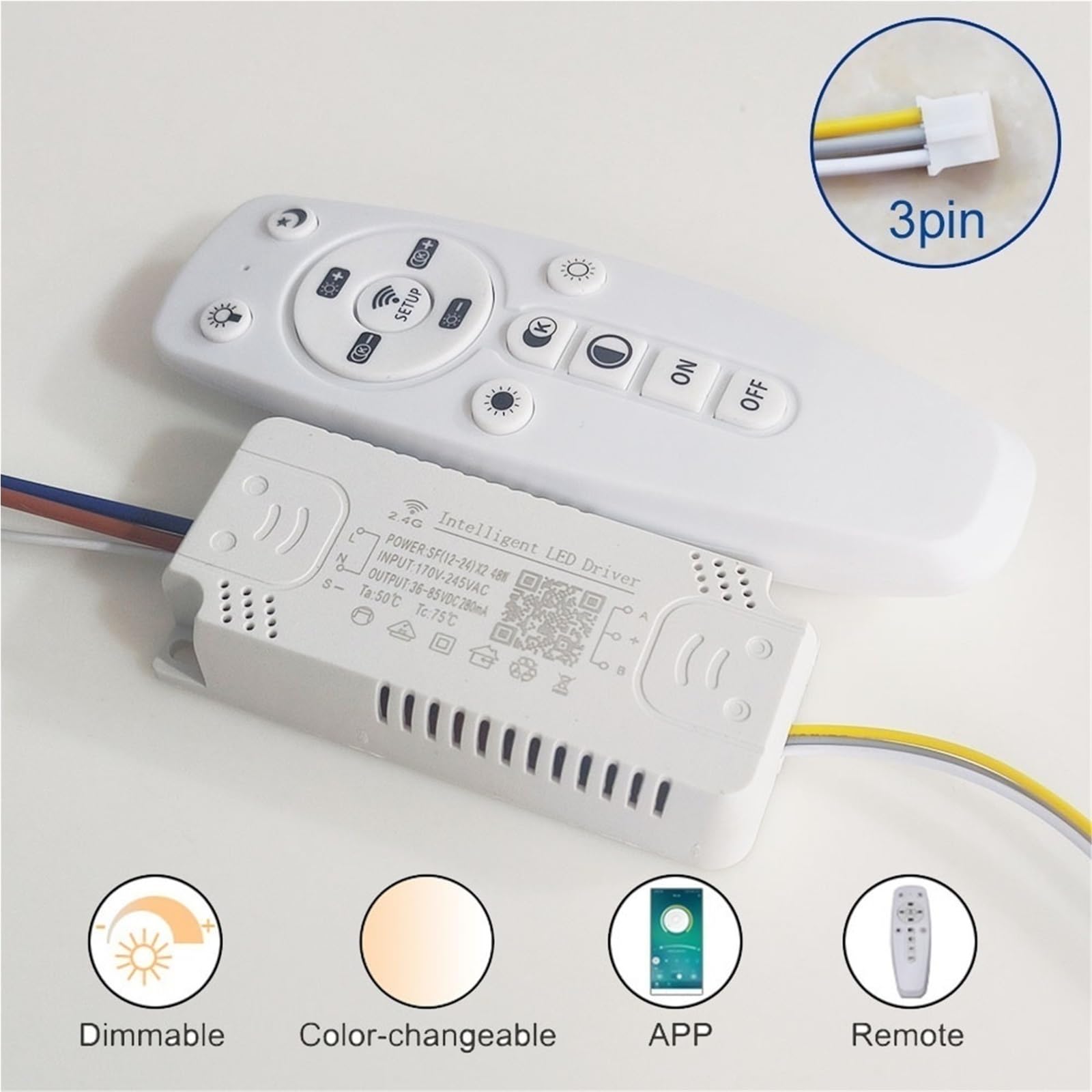Driver LED Intelligente 2.4G Con Telecomando, Alimentatore, Dimmerabile E Trasformatore A Colori Modificabili, Collegamento Al Nastro (12-24-40-60W) X2 Alta Affidabilità((20-40W))