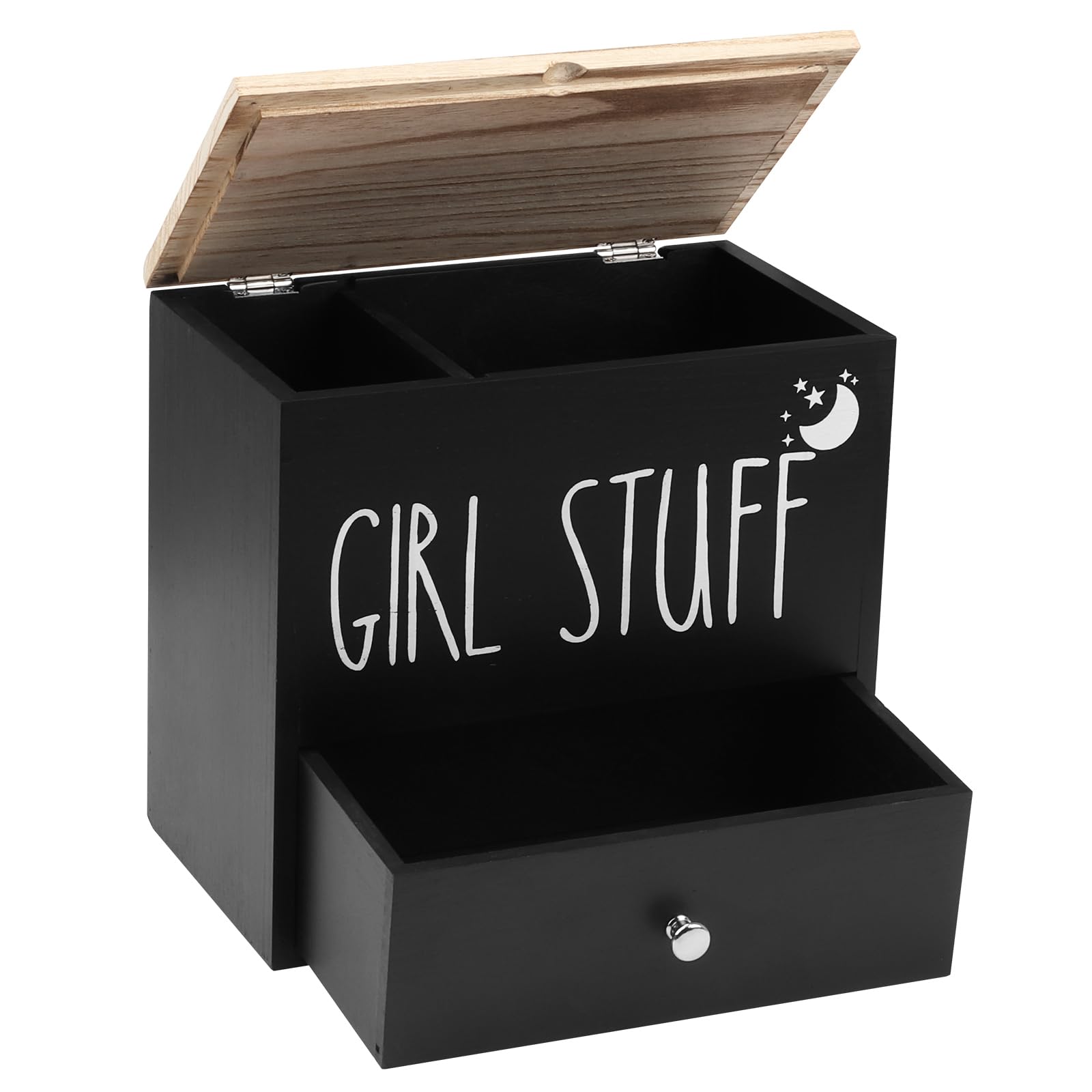Boîte de Serviette Hygiénique de Toilette, Boîte de Rangement en Bois avec Couvercle Distributeur de Organisateur de Tampon Organisateur de Produits Féminins, pour Salle de Bain (Noir)