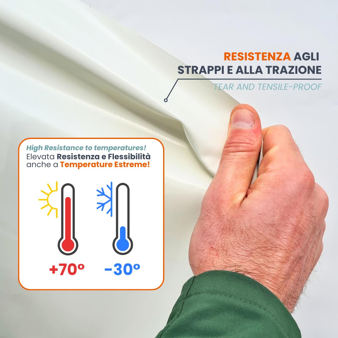 TENDAGGIMANIA Telone Occhiellato impermeabile per esterno - Telo pvc 650 gr per coperture barca camion pergolato copri camper copri legna - Telo impermeabile esterno Misure 3X2,5 -BIANCO 112