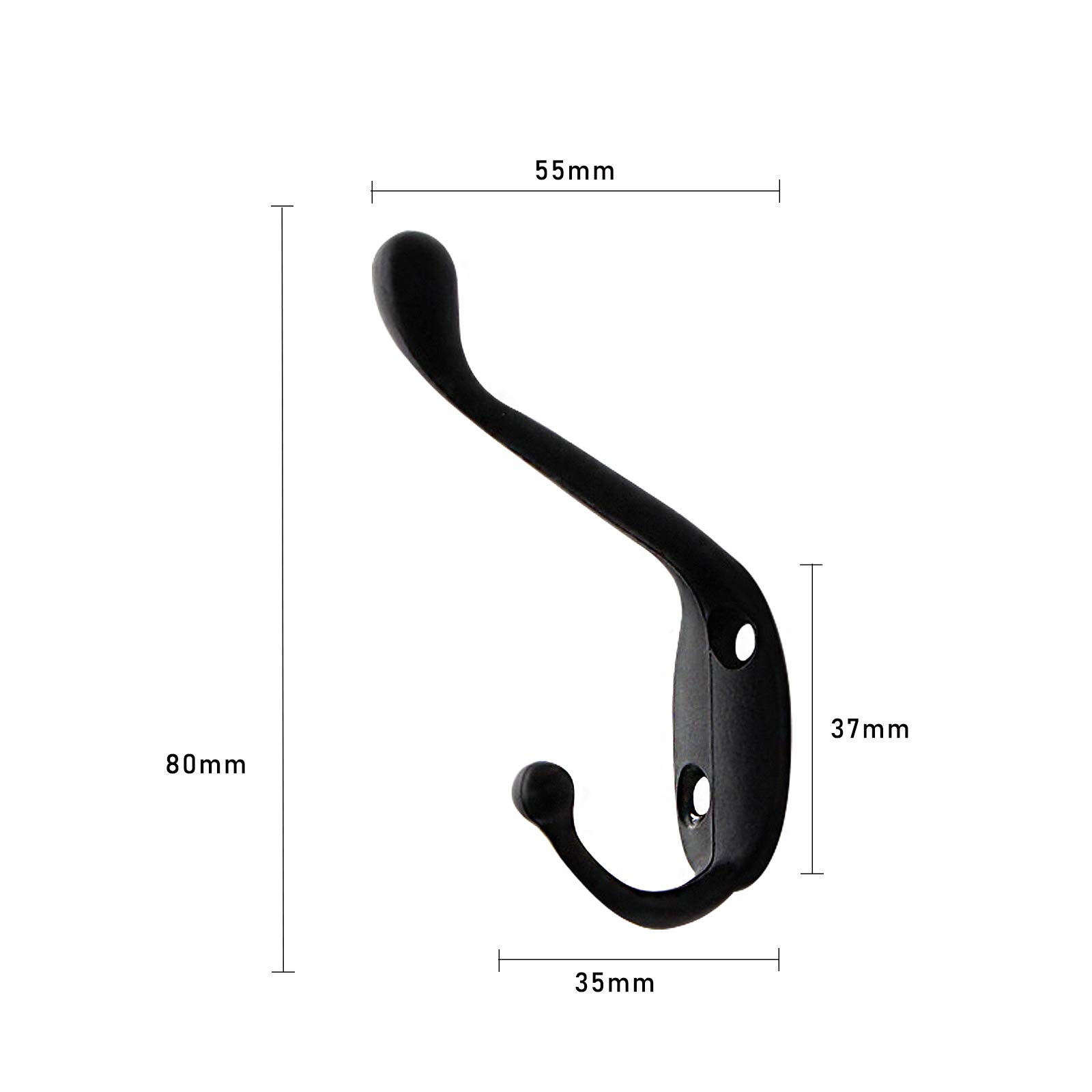 Lanzn 5 ganci appendiabiti in metallo nero, ganci da parete in stile vintage, resistenti doppi appendiabiti da parete, appendiabiti da parete, con 10 viti, per cucina, bagno, camera da letto, porta