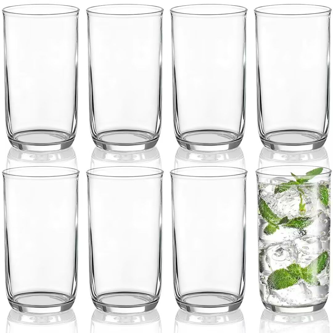 Berglander Set di Bicchieri Highball 8 Pezzi, Bicchieri Collins da Bere in Plastica PET Trasparente Alti 420ml, Tazze d'Acqua Riutilizzabili, Vetreria per Bar Tumbler per Bevande, Birra, Succo, Latte