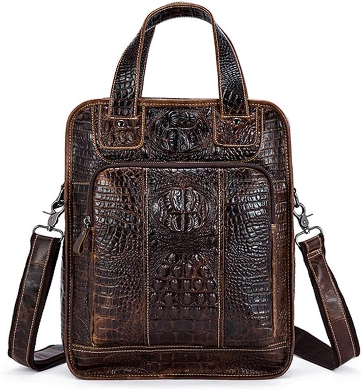 ブリーフケース トラスト 大容量広場クロコダイル柄メンズレジャーとビジネスバッグコーヒー色の レトロ多機能レザーメッセンジャーバッグ 30x10x37cm