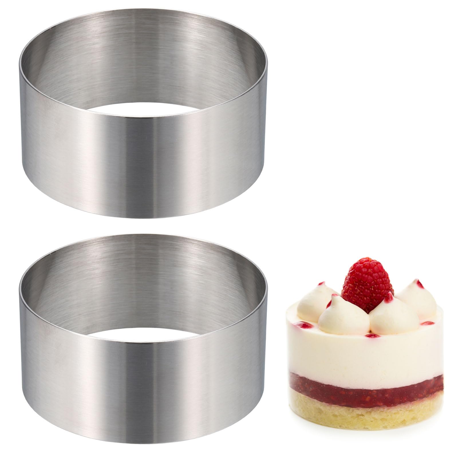 sourcing map 2 Pcs Round Cake Ring, 9 cm x 4 cm Seamless Stainless Steel Cake Cutter Dessert Mousse-Molds Baking Tools for Cake Rice Balls Sushi Pancake Mousse Pastry