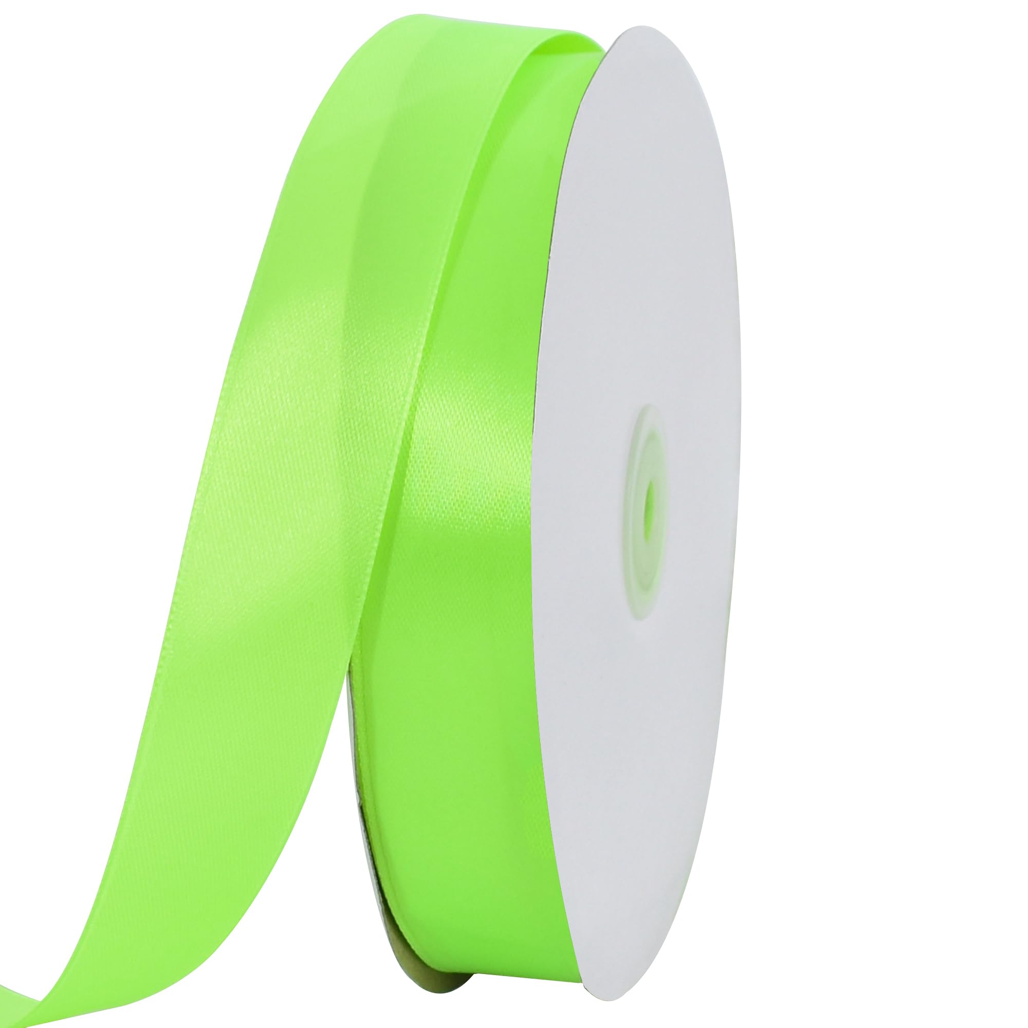 TONIFUL 1 Inch x 100yds Fluorescent Green Satin Ribbon, Thin Solid Color Satin Ribbon for Gift Wrapping, Crafts, Hair Bows Making, Wedding Party Decoration, Invitation Card, Floral Bouquets, Christmas — image 1