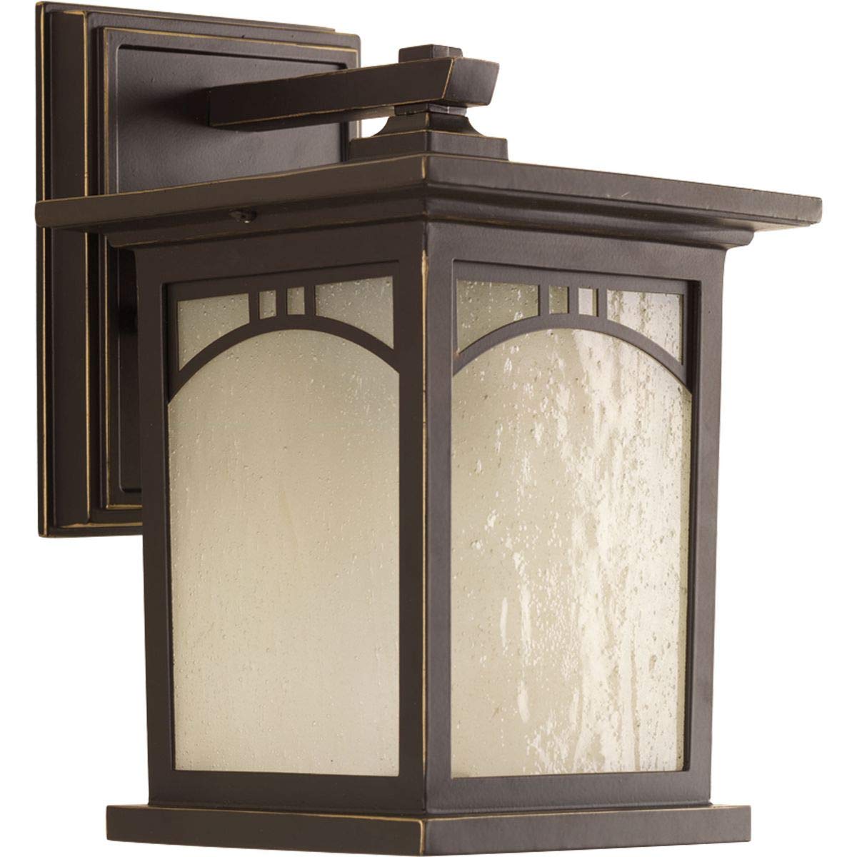Residence Collection 1-Light Umber Textured Art Glass Craftsman Outdoor Small Wall Lantern Light Antique Bronze, 6"