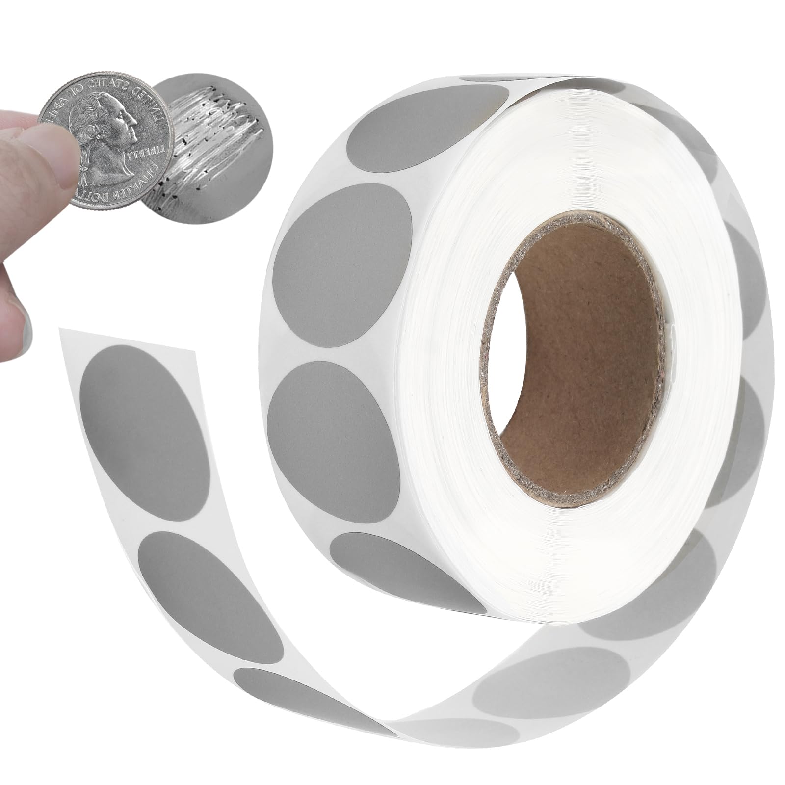 suiwotin 1000pcs 1" Round Scratch Off Stickers, 1 Roll Silver Self Adhesive Labels, DIY Stickers for Scratch Tickets, Party Games, Scratch-Off Cards