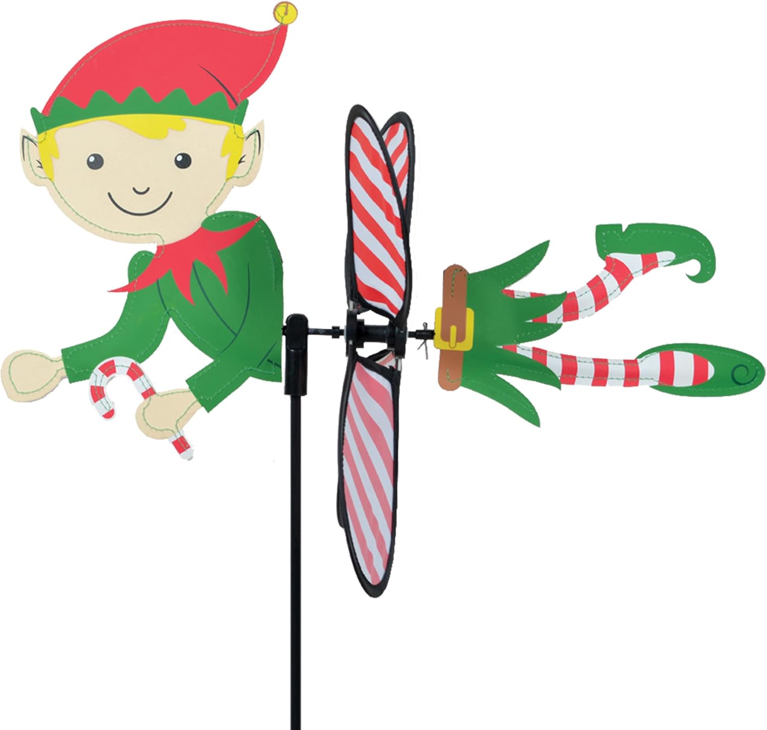 Premier Kites Petite Spinner Christmas Elf – Whimsical Wind Spinner for Yard & Garden, Durable Weather-Resistant Fabric, Easy to Assemble, Outdoor Decor for Patios, Lawns, & Fairy Lovers