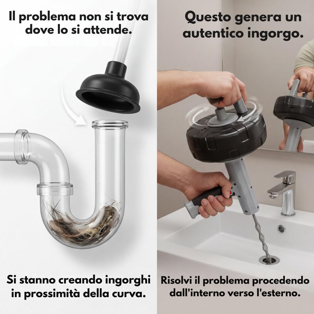 Sonda Sturatubi Professionale 10 m – Molla Sturatubi con Cavo in Acciaio Flessibile per Lavandino, Doccia e WC | Sturalavandino Manuale per Scarichi Domestici con Guanti, Spazzola, Panno e Manuale.