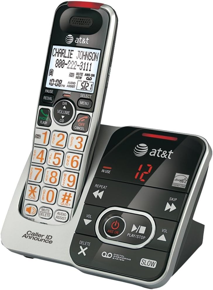 AT&T CRL32102 DECT 6.0 Expandable Cordless Phone with Answering System and Caller ID/Call Waiting, Silver/Black, 1 Handset