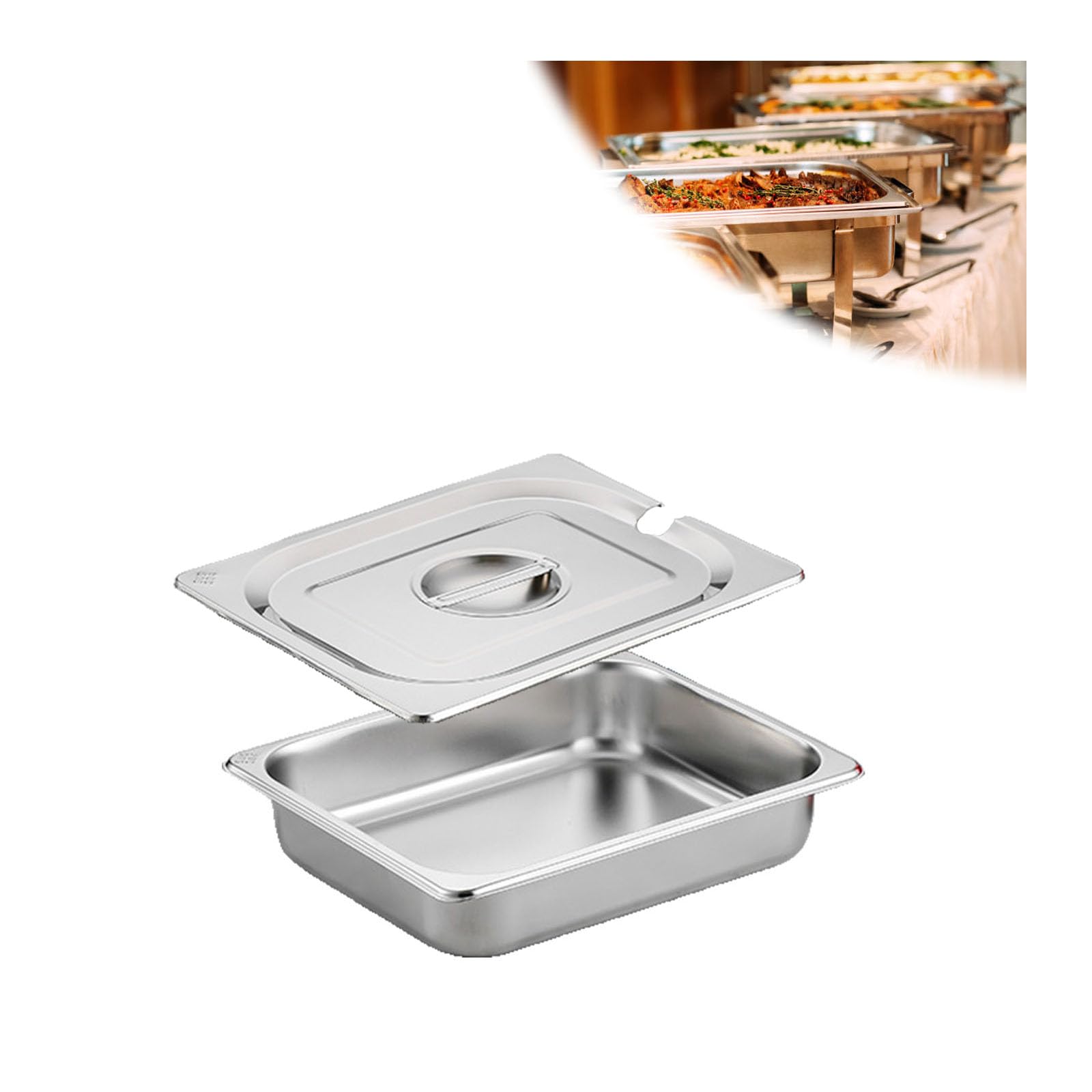 Contenedor GN Accesorios para Pizza,Rectángulo Acero Inoxidable Contenedor Gastronorm,Recipientes para Alimentos Apilable,1/2（32.5 * 26.5cm）,6.5cm