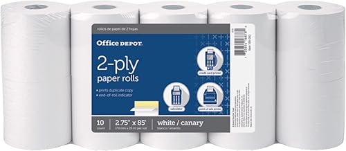 Office Depot Rollos de papel de 2 capas, 2 34 pulgadas x 85 pies, canarioblanco, paquete de 10, 109093 Office Depot Rollos de papel de 2 capas, 2 34 pulgadas x 85 pies, canarioblanco, paquete de 10, 109093