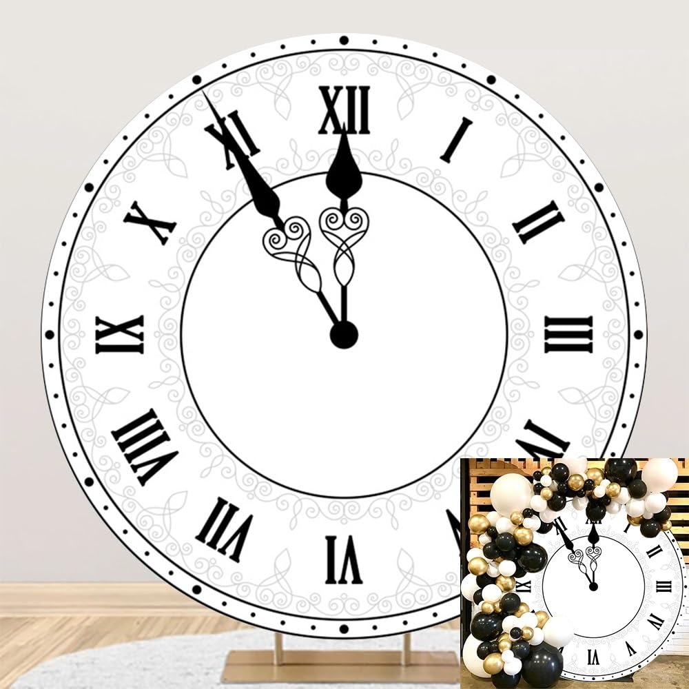 TTQYFNM 6.5x6.5ft Polyester White Clock Round Backdrop Cover Countdown Xmas Happy New Year Eve Party Decorations Arch Circle Photography Background