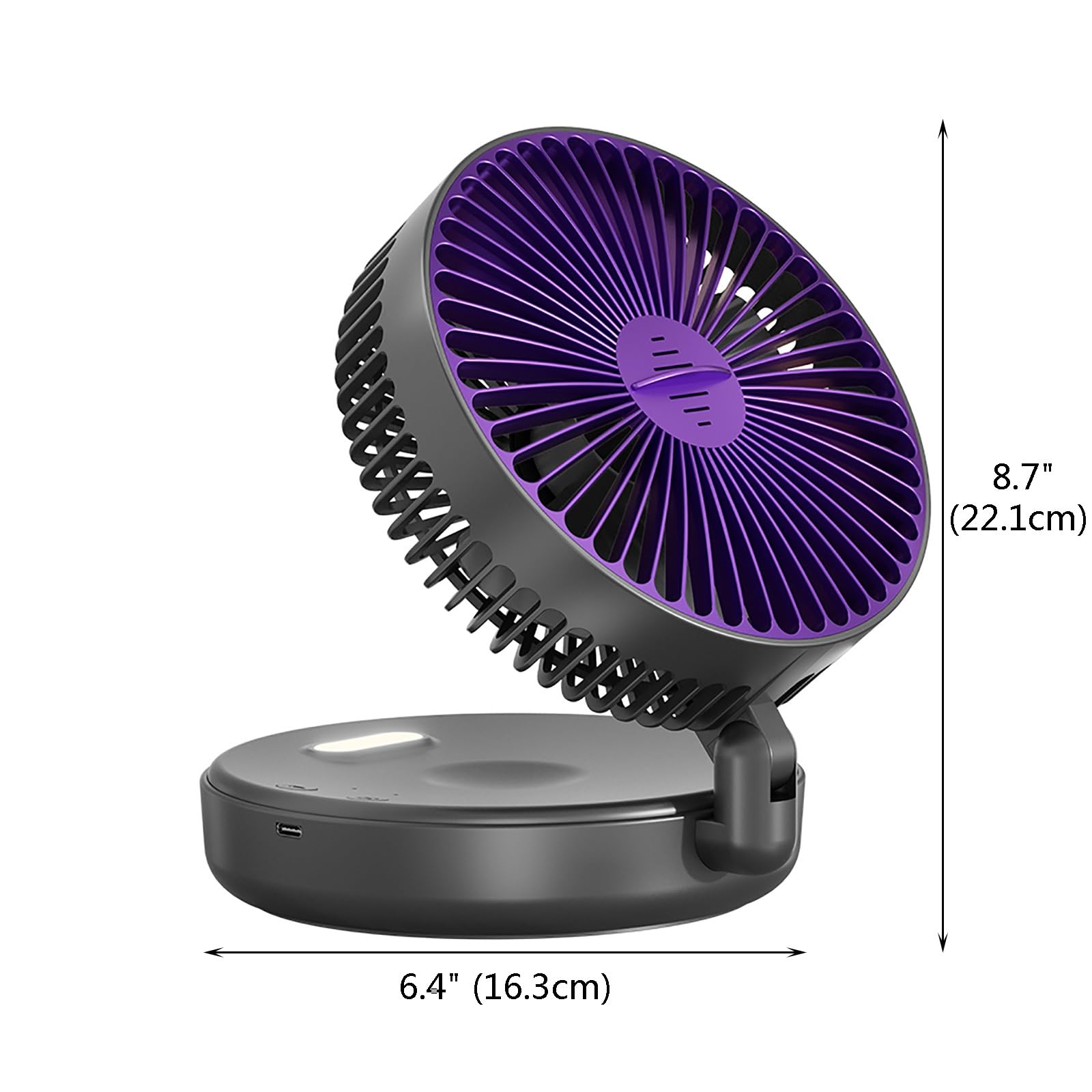Piccolo ventilatore portatile ricaricabile con luce notturna, circolazione d'aria ultra silenziosa a 5 velocità, forte flusso d'aria per casa e ufficio, ventilatore da tavolo personale pieghevole