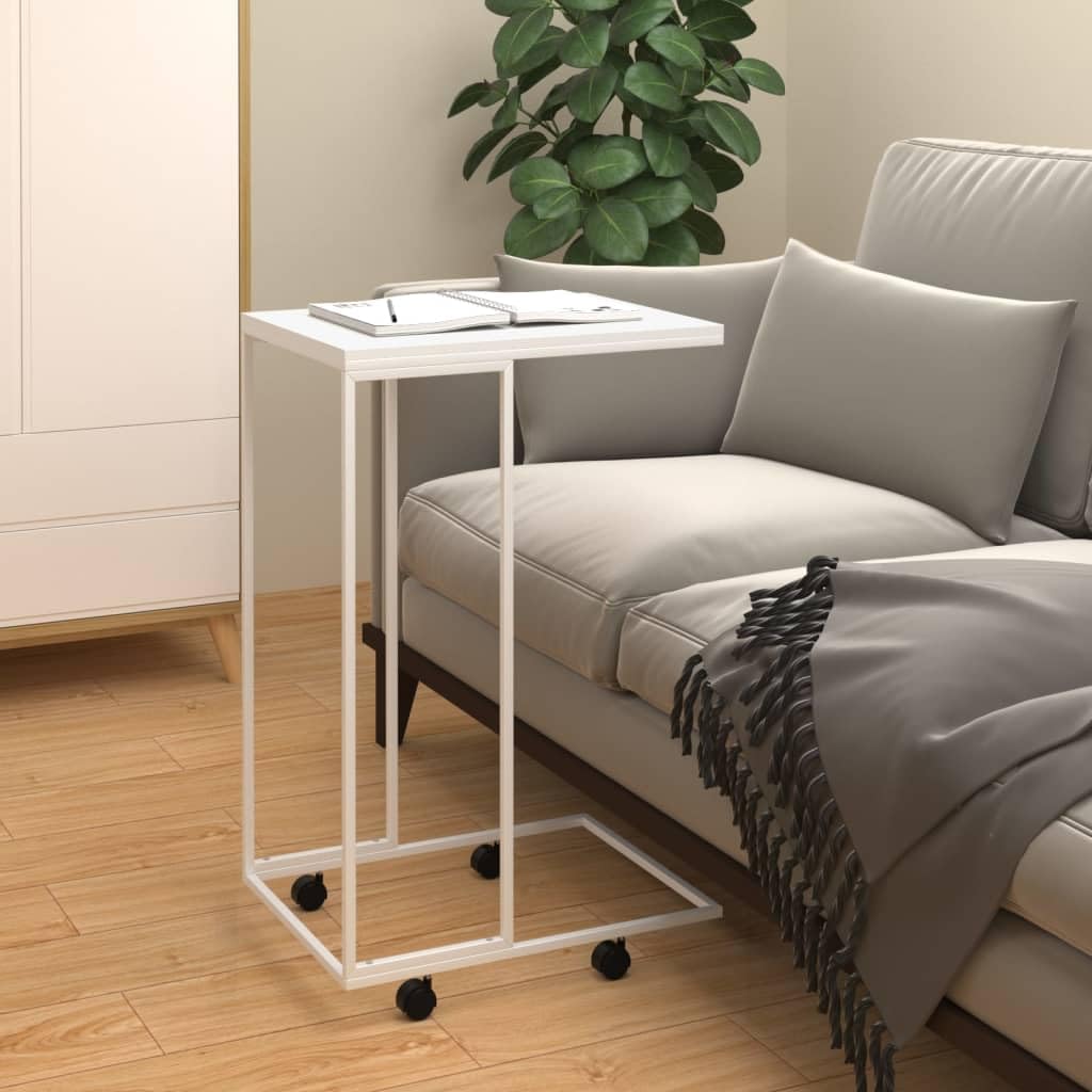 Mesa auxiliar blanca con ruedas, 40 x 30 x 63,5 cm, de material de madera, diseño C, para sofá y cama, práctica mesa de salón