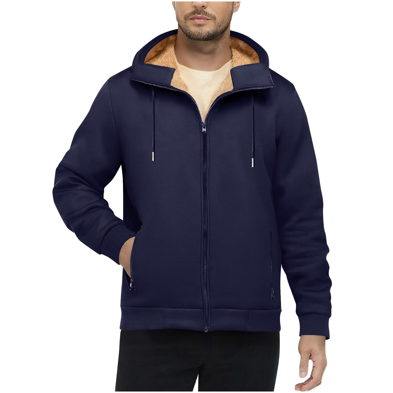 Generico Felpa Uomo Zip Cappuccio,Felpa con Cappuccio in Pile Calda E Morbida Invernale Comoda A Maniche Lunghe Casual Sportiva da Indossare All'Aperto