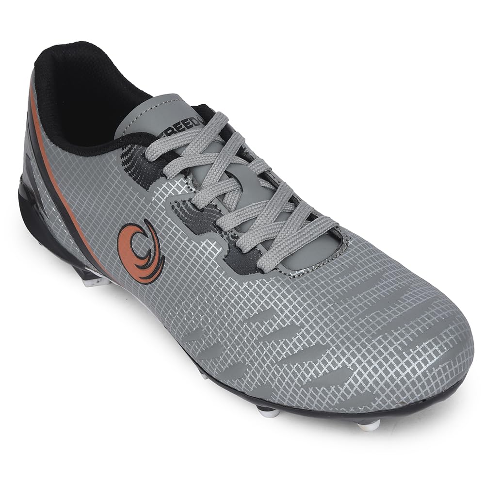 Freedom Joga Sports Lacing Football and Soccer Shoes for Men - Grey & Black | High Grip, Quick-Wear Elastic Laces | Comfortable, Lightweight and Athletic Footwear | Hard Grassy Ground Surfaces
