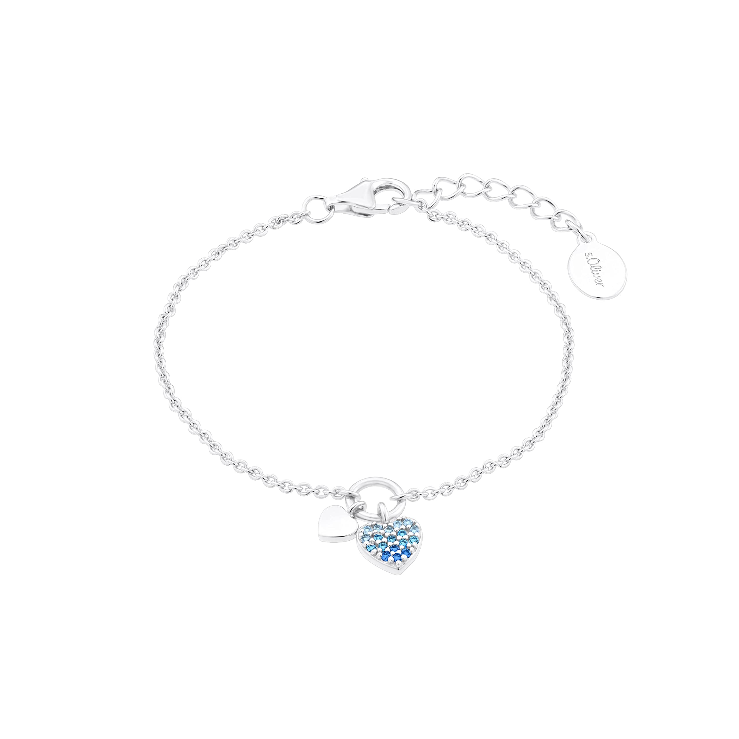 s.Oliver bracelet 925 sterling silver girls children bracelet, with zirconia synth., 14+2 cm, silver, heart, comes in jewelry gift box