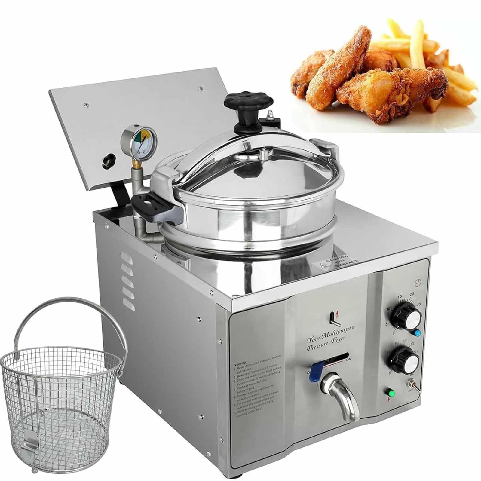 3000 W Friggitrice Elettrica Da Banco Ad Alta Pressione Per Pollo Fritto Da 16 Litri, Con Termostato, Forno Per Alimenti Prelibatezze Fritte Acciaio Inossidabile