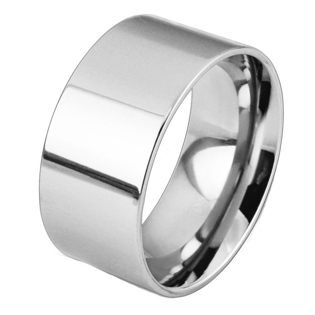 Fashion Month Men Women 10mm Wide Stainless Steel Ring Silver Rose 18k Gold Big Cool Band Polished Flat Top Comfort Fit