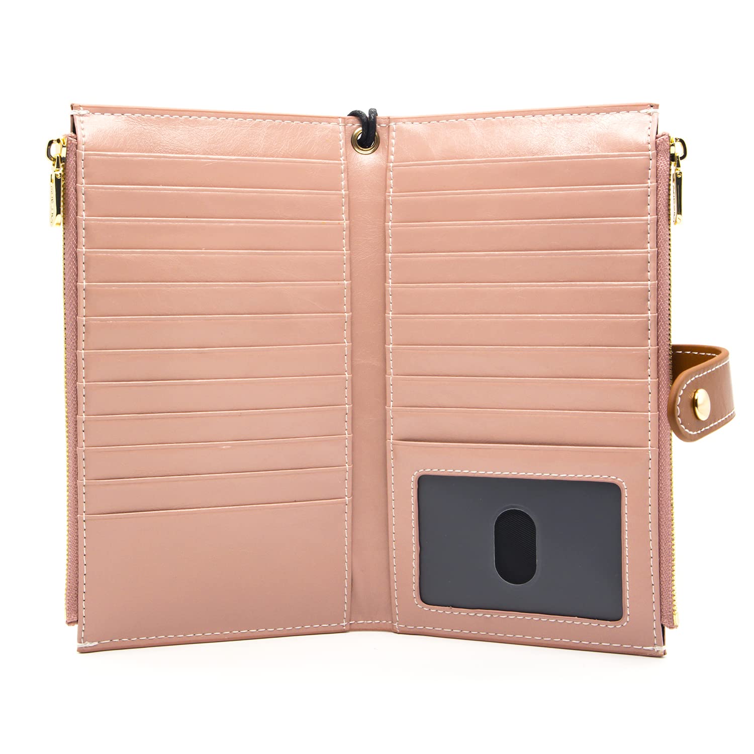 ANDOILT Wallet Women Men RFID Blocking Genuine Leather Bifold Multi Card Organizer Wristlet Purse with Zipper Pocket Cell Phone Handbag Pink