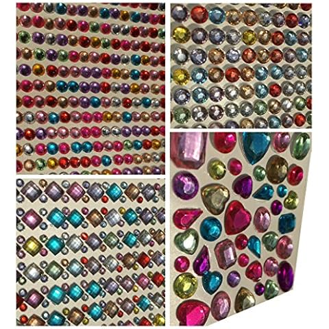 Juego de 1920 pcs brillante autoadhesiva + cuadrado de pedrería de cristal redondo de cuadrado de varios coloures + alrededor de tamaño mediano en diferentes formas de hacer manualidades Gltzersteine piedras preciosas de diseño cuadrado de brillantes piedras para decorar de crystal King Cover