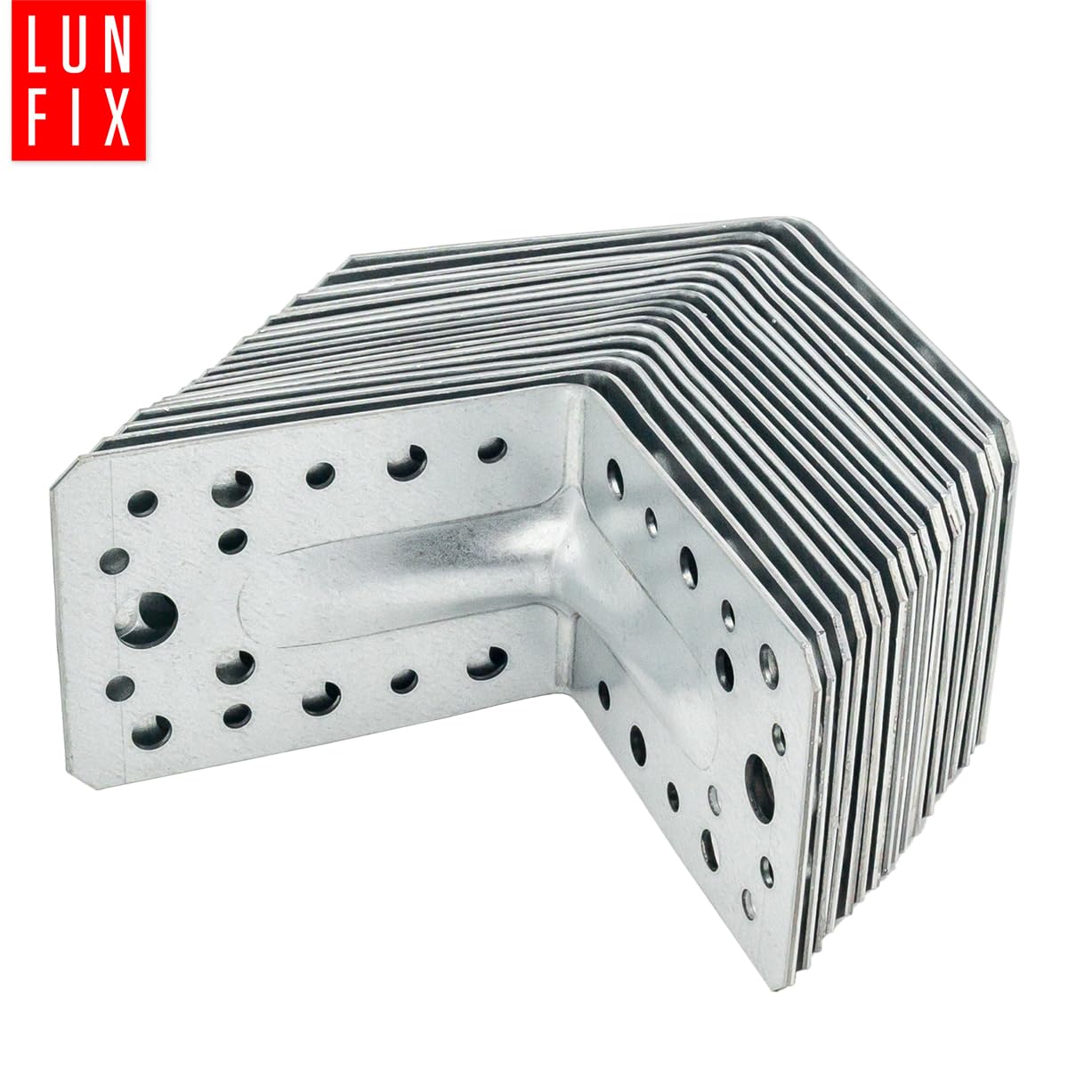 50 Equerre metal renforcées 90x90x65x1,5 mm, connecteurs bois galvanisés avec nervure, équerre support d'angle droit perforée pour menuiserie, fixation meuble, clôture, construction bois