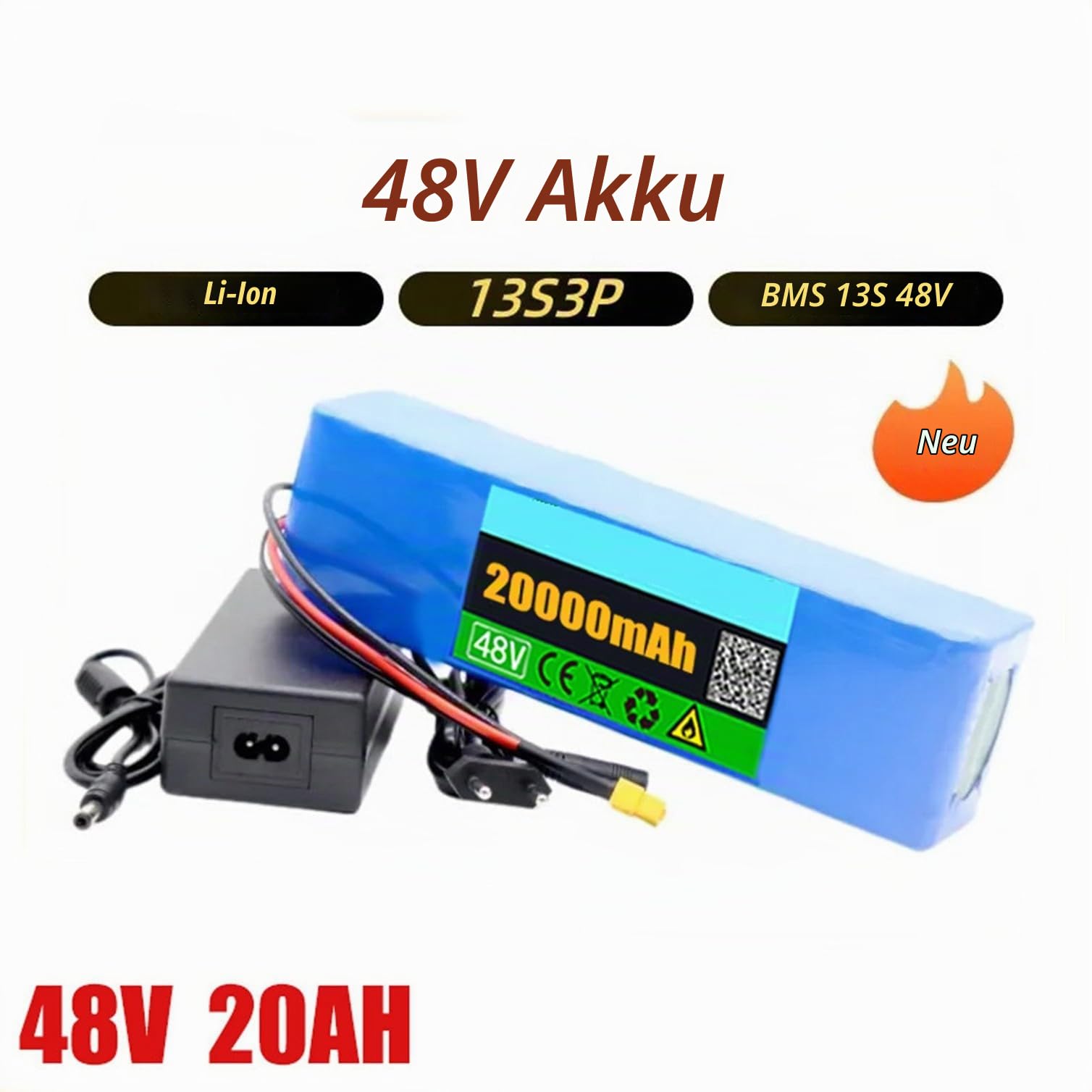 48V 20Ah Elektro Fahrrad Akku 200-1000W Motor Lithium Batterie mit Ladegerät 50A BMS Schutz PVC Battery für Elektro-Roller Scooter
