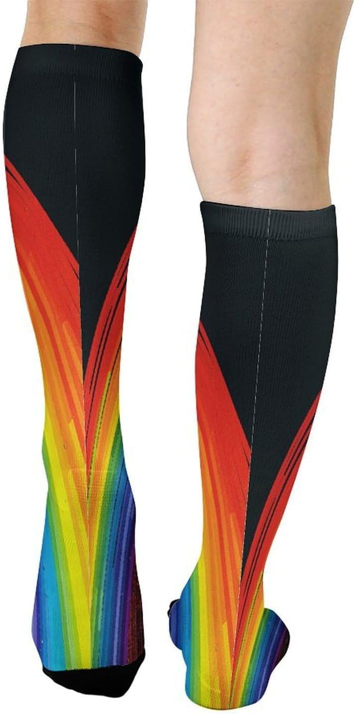 Rainbow Mid-Calf Socks Women Warm Knee High Socks Cozy Hiking Skiing Soft Boot Mid Calf Stocking Unisex