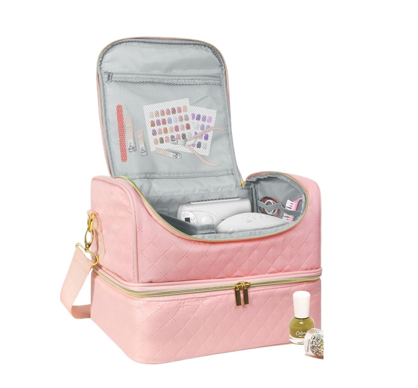 Organizer Na Lakier Do Paznokci Organizer Na Paznokcie, Torba Do Przechowywania, Dwuwarstwowe Etui Podróżne Sprzęt Paznokci Do Łazienki(Pink)