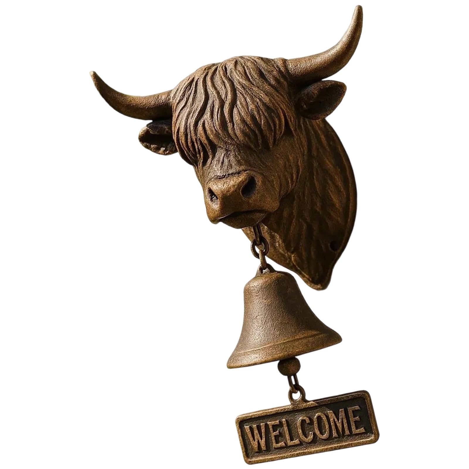 Decorative Farm Animal Door Bells with Detailed Gnomes Cow Head Shape Farmhouse Entryway Wall Hanging Bells Decors Cow Head Statue