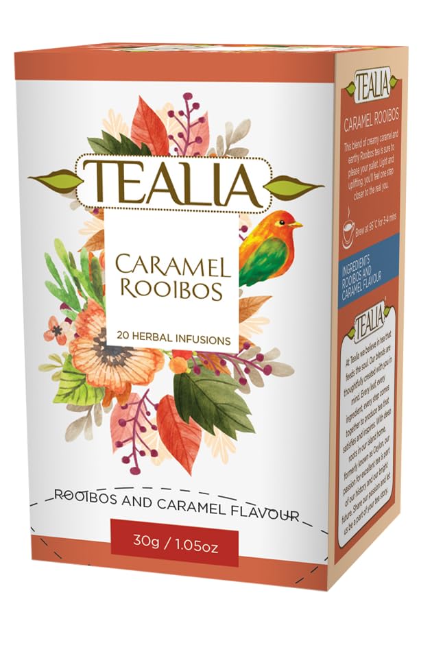 Caramel Rooibos – Caffeine-Free Herbal Infusion with Natural Caramel Flavour – 20 Individually Wrapped Teabags (1.5g Each) – Relaxing Redbush Blend – Ideal for Gifting or Daily Use