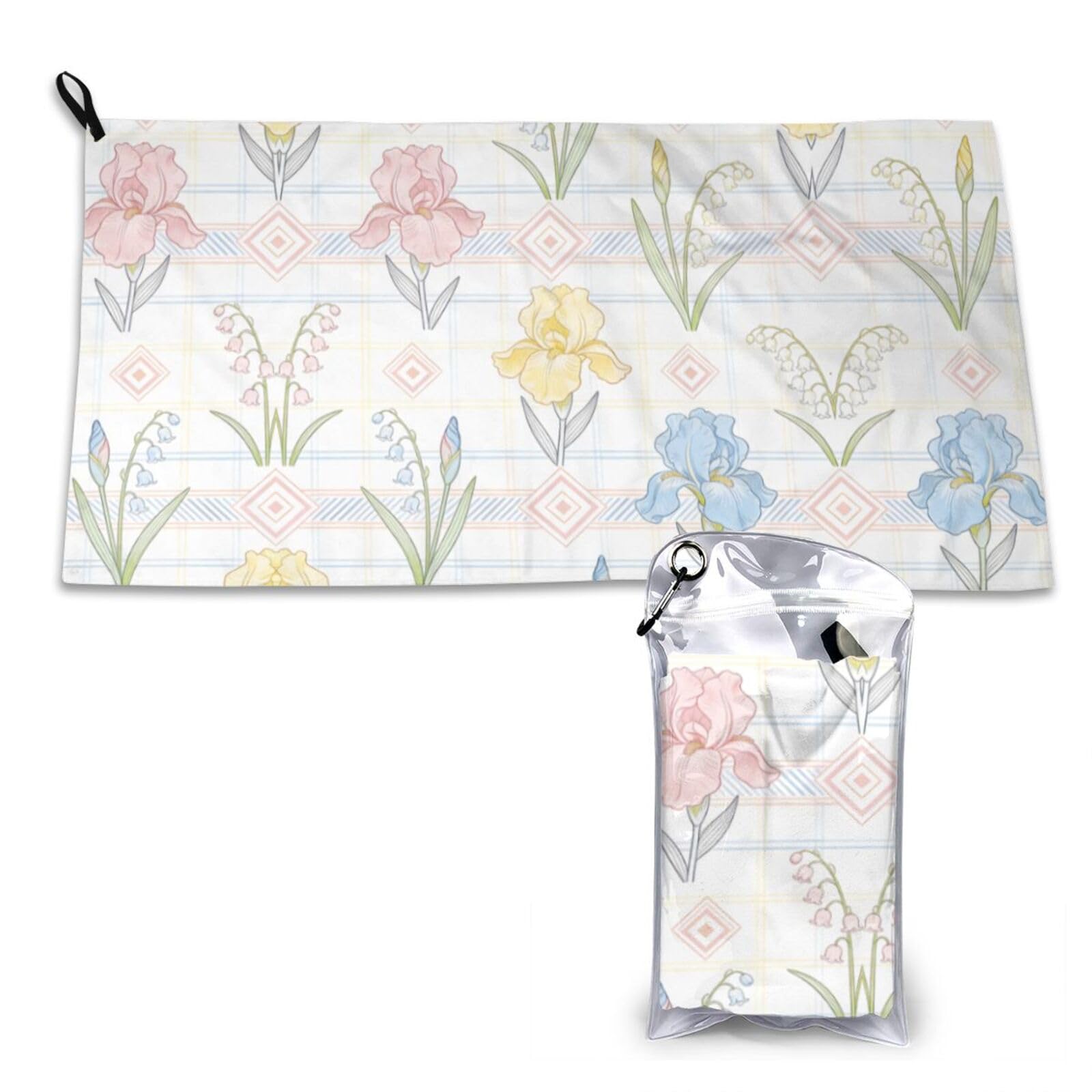 DUYKIMQW Iris & Lily Plaid Pattern Print Quick Dry Towel 16x31.5in White
