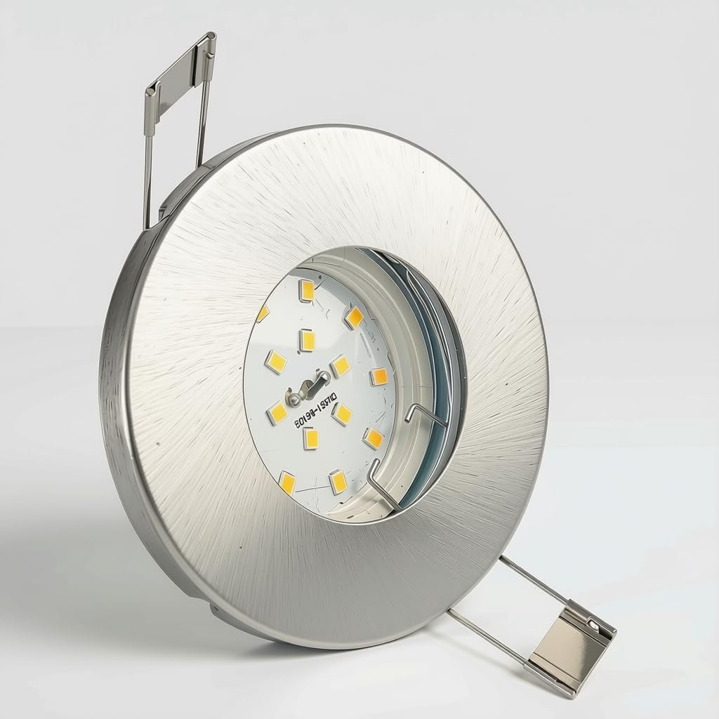Trango 6er Set IP65 Bad Einbaustrahler 6729IP65-069-5WAK Aluminum gebürstet inkl. 6x 5 Watt GU10 LED Leuchtmittel 3000K warmweiß Außen Einbauleuchte, Bad Leuchte, Deckenspot, Dusche Deckenleuchte