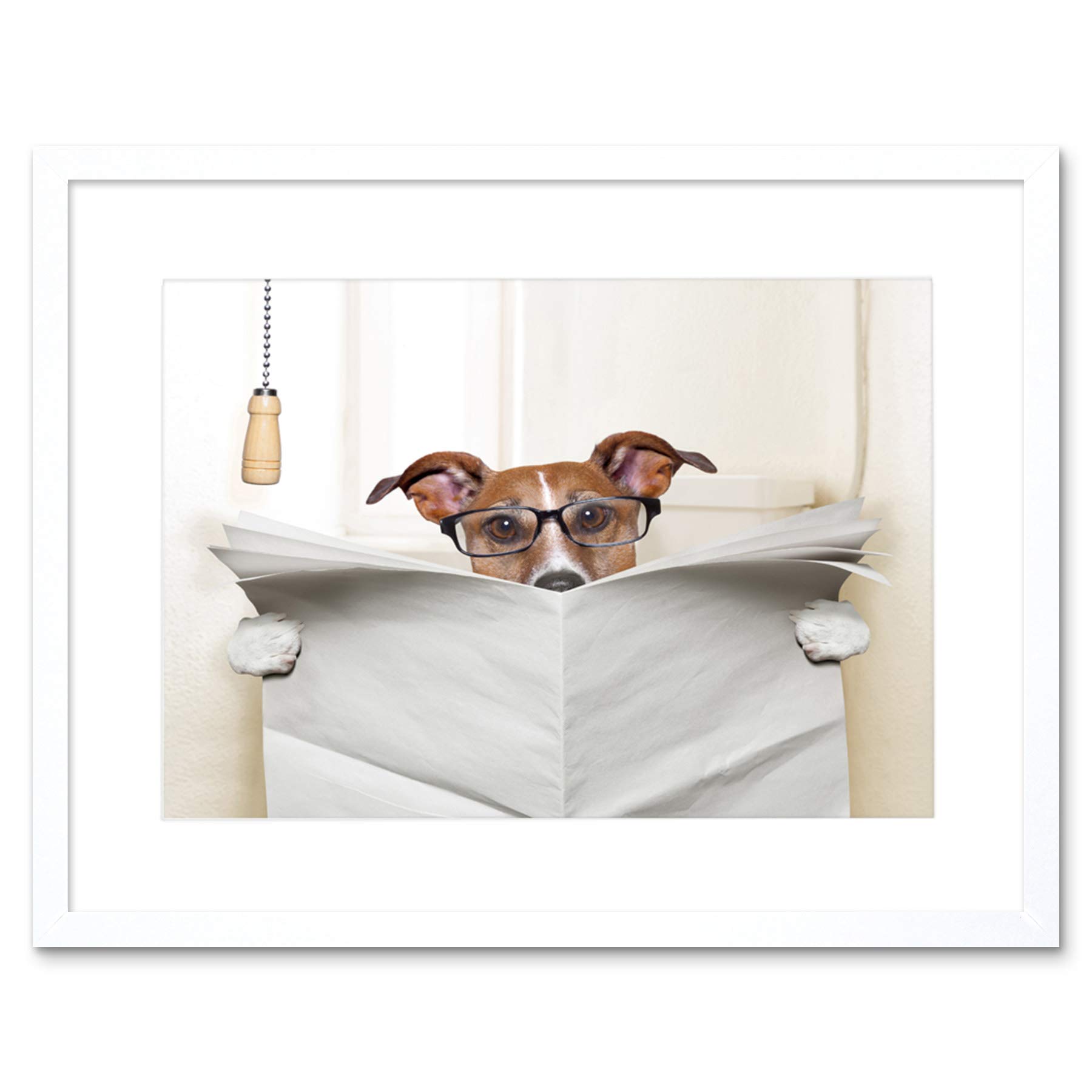 Wee Blue Coo Photo Mock Up Jack Russell Toilet Reading Newspaper Framed Wall Art Print