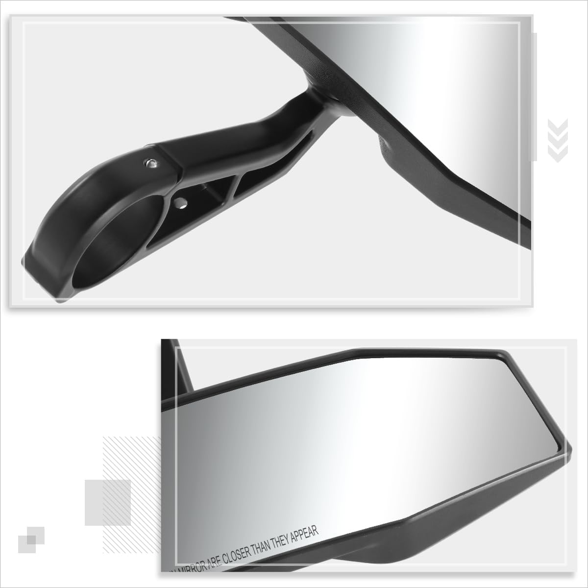 1Pc Universal Textured Black Irregular Shape Convex Style UTV Rear View Mirror w/1.75" Clamp