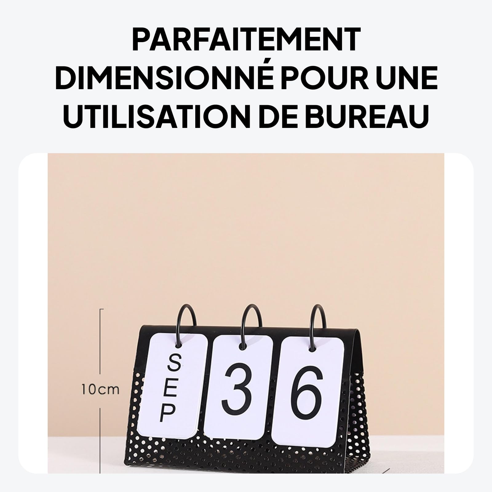 Sharplace Calendrier perpétuel créatif, décor de tournage de table à cadre en métal pour la maison, Le noir