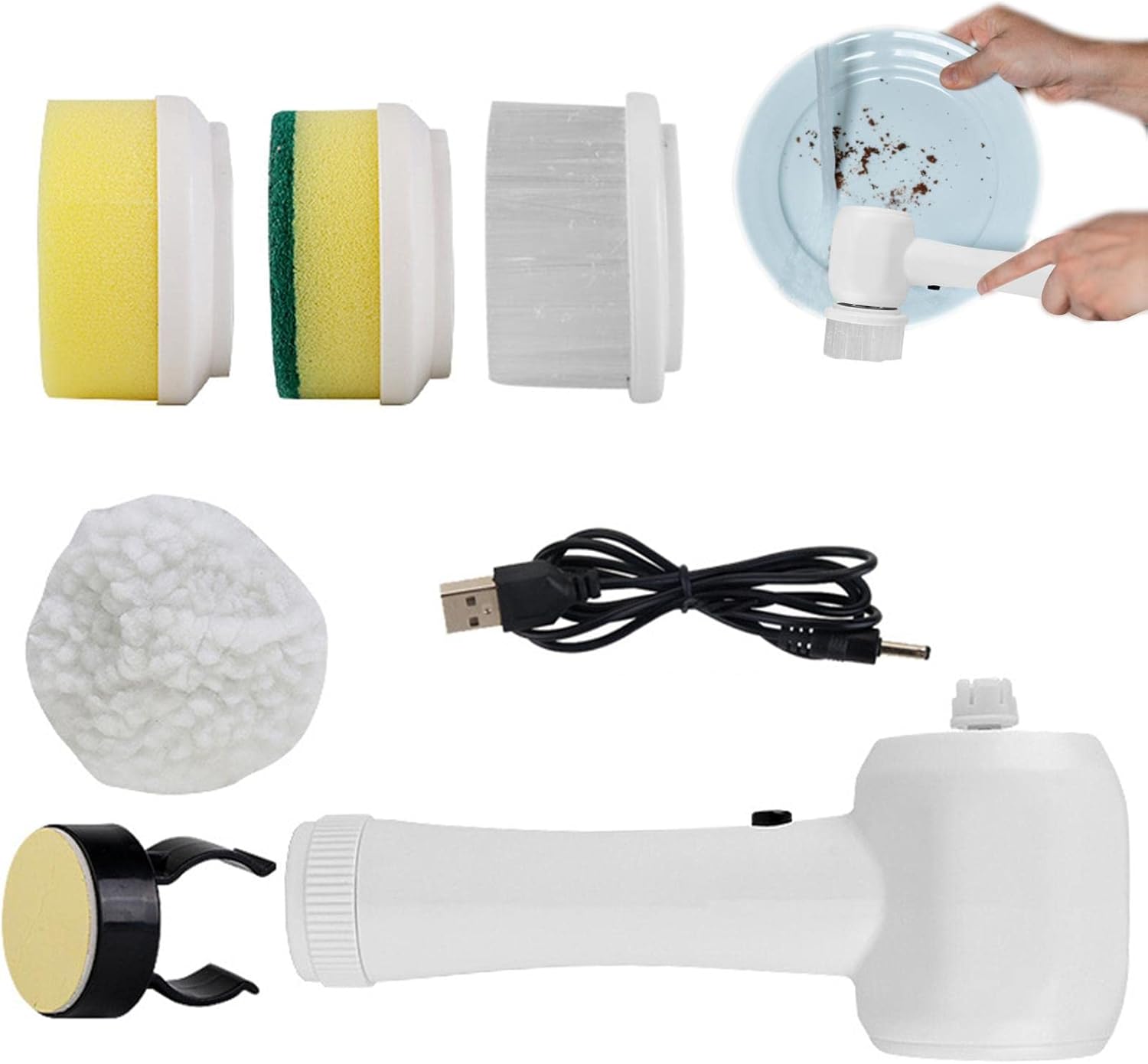 Amazon.co.jp 電動クリーニングブラシ 万能電動ブラシクリーナー 家庭用クリーニング用の4つの交換可能なブラシヘッドを備え